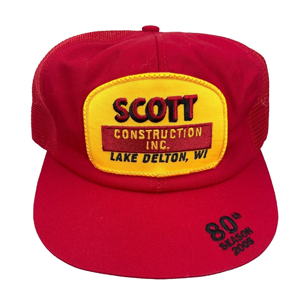 Vintage K Products Trucker Hat Made In USA Scott Construction Wisconsin Patch